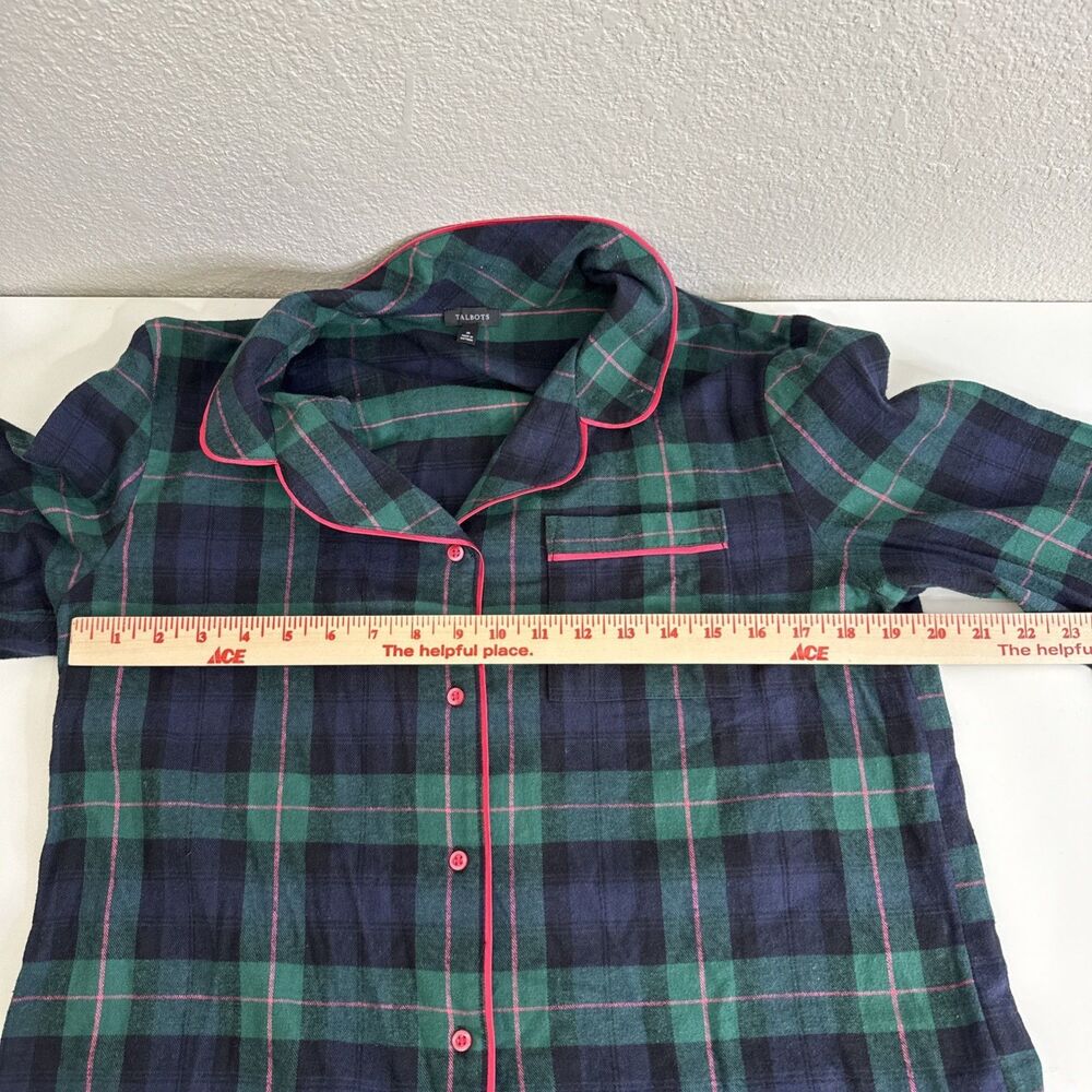 Talbots Green & Navy Plaid Pajama Set with Pink Piping - Picture 15 of 16
